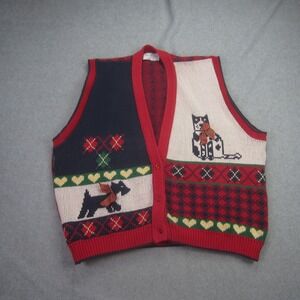 Sweater Loft Vest Women 1X Red Multi Ugly Christmas Sweater Dog Cat Fair Isle